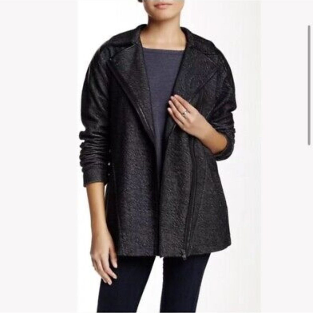 Michael Stars Leather Trim Black Tweed Moto Jacket (XS)